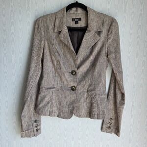 Vtg Y2K BCX Womens M Linen Blend Fitted 2 Button Blazer Jacket Brown Long Sleeve